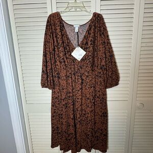 Elegant Brown and Black Floral Dress